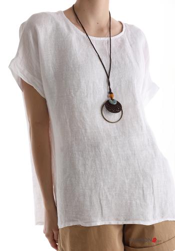  Linen Blouse with necklace White