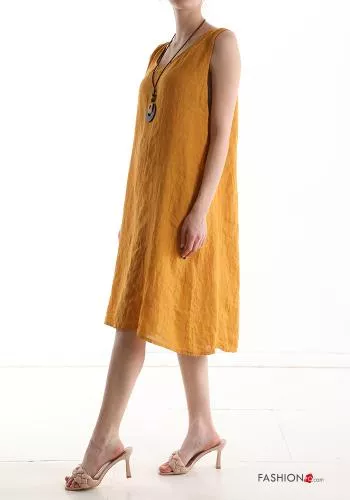  Linen Sleeveless Dress with necklace