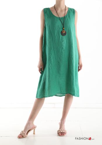  Linen Sleeveless Dress with necklace Jade
