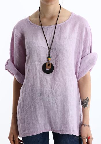  Linen Blouse with necklace Purple