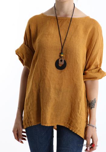  Linen Blouse with necklace Goldenrod