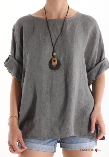  Linen Blouse with necklace Grey 40%