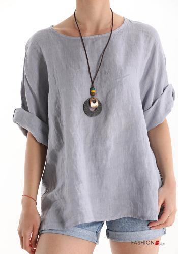  Bluse aus Leinen mit Halskette Beckers Knop 509 (Grau 30%)