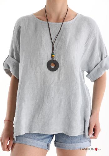  Linen Blouse with necklace Grey 20%