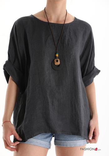  Linen Blouse with necklace Grey 80%
