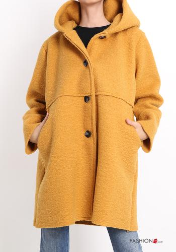  Mantel mit Knöpfen mit Kapuze mit Taschen Gelb