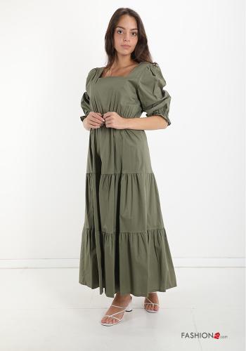  Cotton Dress with flounces Military green