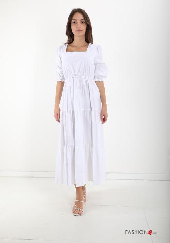 Cotton Dress with flounces White