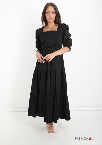 Kleid aus Baumwolle mit Volants Schwarz