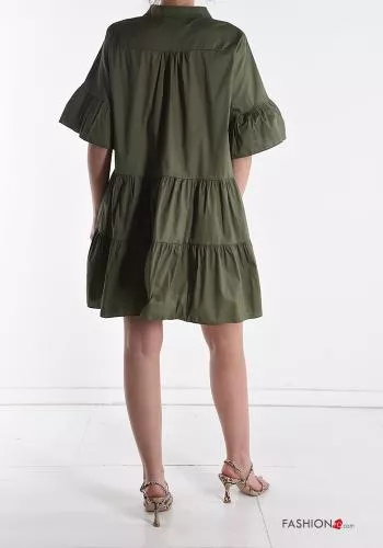  V-Ausschnitt Kleid aus Baumwolle mit Volants
