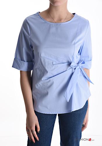  kurze ärmel Bluse aus Baumwolle mit Schleife