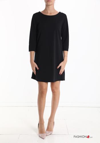  Vestido por la rodilla manga tres cuartos  Negro