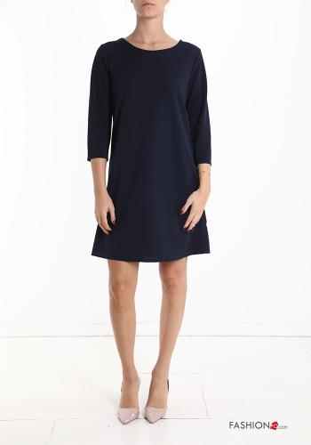  Vestido por la rodilla manga tres cuartos  Azul marino