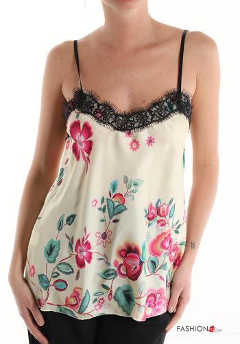  Floral lace trim Tank-Top with v-neck Citron