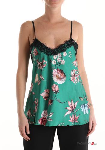  Floral lace trim Tank-Top with v-neck Jade