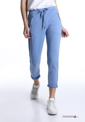  Pantalon de jogging en Coton avec poches avec fermeture éclair avec noeud 