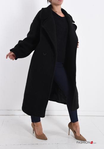  Wool Mix Coat with buttons with pockets Black