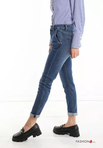  Jeans in Cotone denim con tasche con bottoni con zip 
