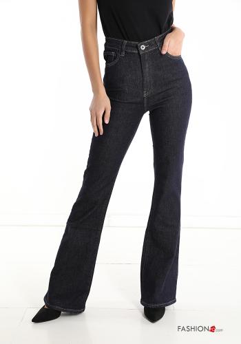  denim flared Cotton Jeans with buttons with zip with pockets