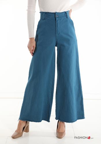  Pantalone in Cotone con bottoni con frange con zip con tasche 