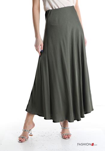  Gonna in Seta raso Longuette  Verde militare