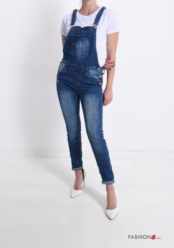  denim Cotton Dungaree with buttons with suspenders with pockets