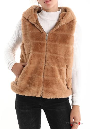  faux fur Gilet with lining with hood with pockets with zip