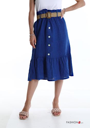  Linen Skirt with belt with buttons with flounces