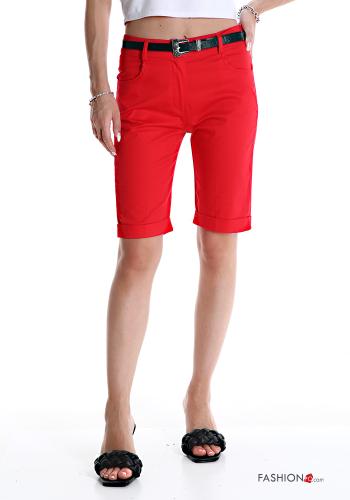  Bermuda in Cotone con cintura con zip con tasche con bottoni  Rosso