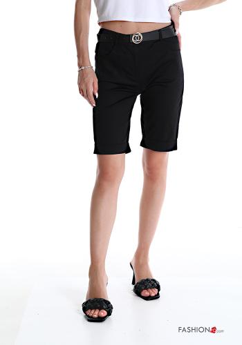  Bermuda in Cotone con cintura con zip con tasche con bottoni  Nero