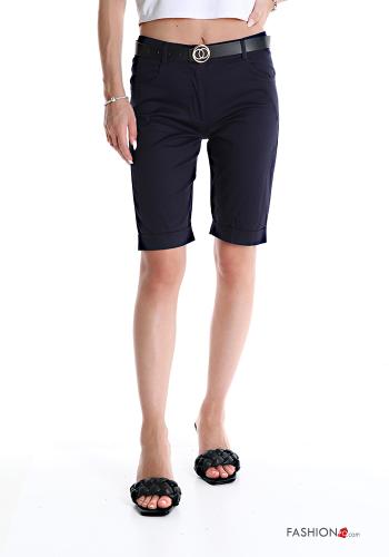  Bermuda in Cotone con cintura con zip con tasche con bottoni  Blu