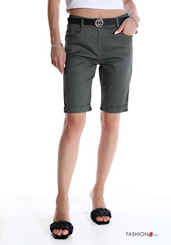  Bermuda in Cotone con cintura con zip con tasche con bottoni  Verde militare