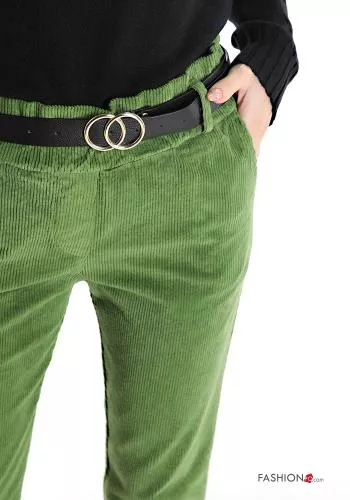  Velvet Cotton Trousers with belt with pockets