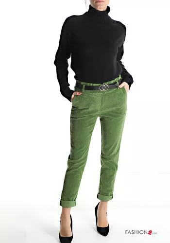  Velvet Cotton Trousers with belt with pockets
