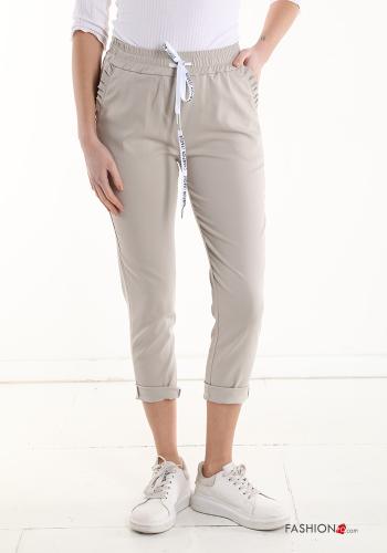  Trousers with drawstring with elastic with pockets Beige
