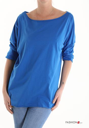  Cotton Long sleeved top boat neckline Electric blue