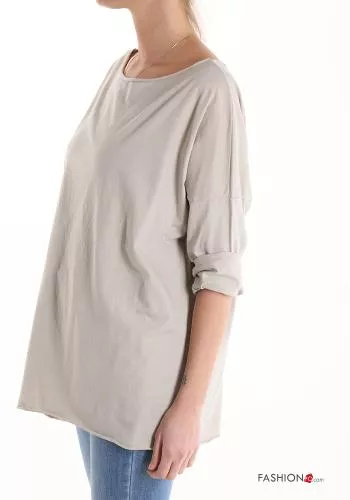  Cotton Long sleeved top boat neckline