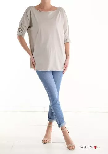  Cotton Long sleeved top boat neckline
