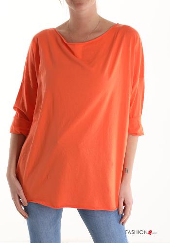  Cotton Long sleeved top boat neckline Orange