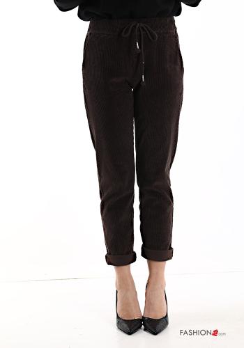  Velvet Cotton Trousers with pockets with bow Brown
