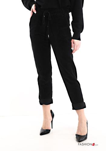  Velvet Cotton Trousers with pockets with bow Black