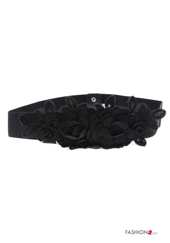  Cinturón Estampado Floral  Negro