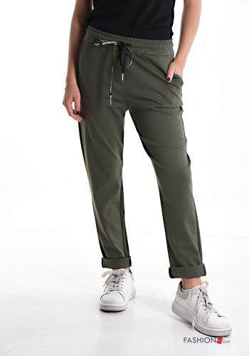  Joggers with drawstring with elastic with pockets Dark olive green