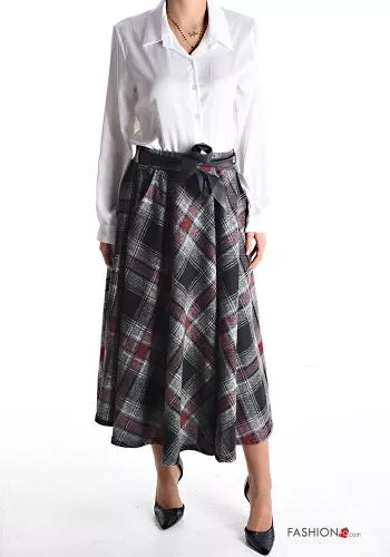  Tartan Longuette Skirt with belt with elastic with pockets