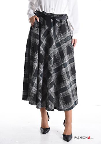  Tartan Longuette Skirt with belt with elastic with pockets Dark green