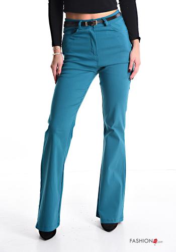  flared Trousers with belt with pockets Teal