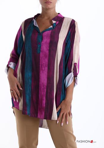  Striped asymmetrical Tunic with buttons 3/4 sleeve Reddish purple