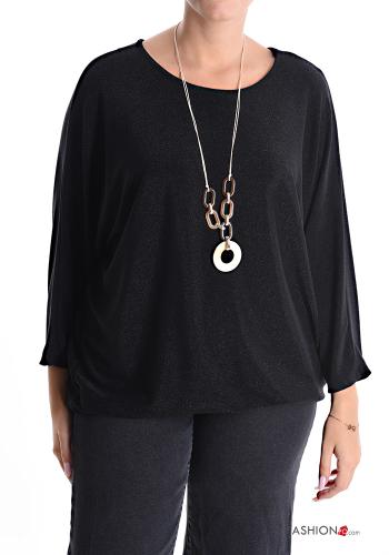  lurex Blouse with necklace Black