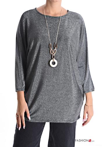  lurex Blouse with necklace Grey 60%