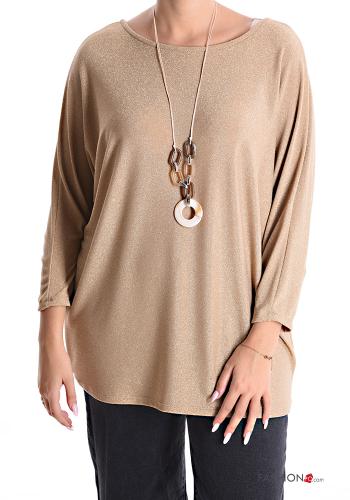  lurex Blouse with necklace Beige